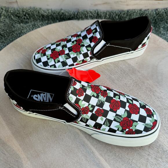 Vans Asher Checkerboard Roses Womens Slip Ons Size 9.5 Sepia Rose Sneakers - Picture 11 of 12